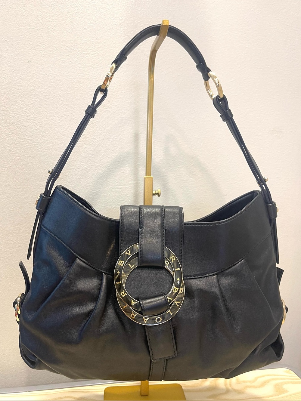 Bvlgari shoulder bag black soft calf leather pre-owned